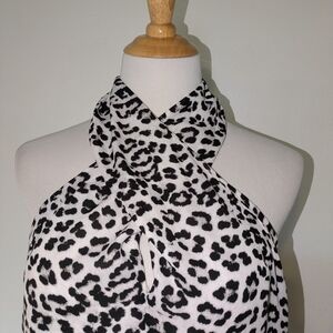 Ann Taylor Factory Black and White Sleeveless Halter Blouse